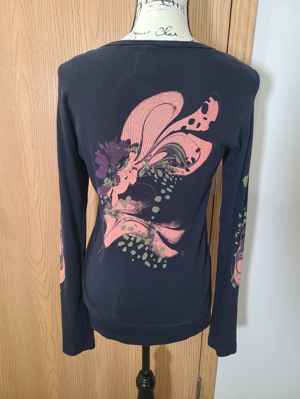 90s Y2k Sledge Abstract Rhinestone Long Sleeve Graphic Tee - Picture 3 of 4